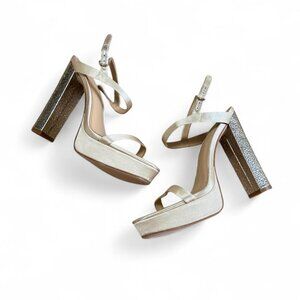 White satin bridal platform heels